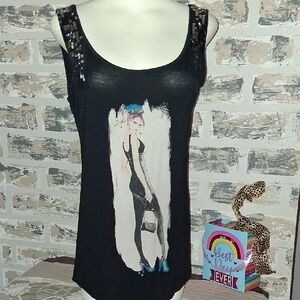 Black Sequin Graphic Tank Top